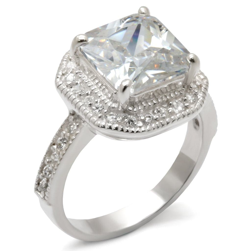 Sterling Silver CZ Cushion Milgrain Halo Split Shank Ring