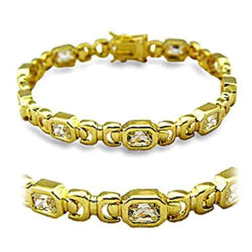 Brass Gold CZ Princess Square Link Bracelet