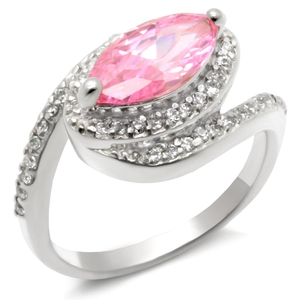 Sterling Silver Pink CZ Marquise Pave Halo Cocktail Ring