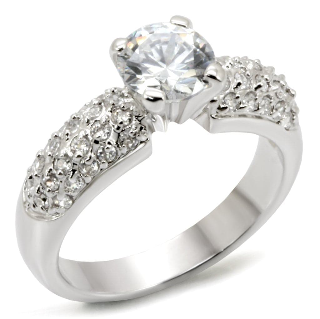 Brass CZ Round Pave Shoulder Solitaire Ring