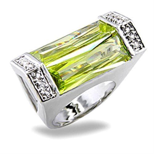 Brass Green Peridot CZ Emerald Cut Channel Wide Ring