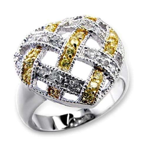 Brass Yellow White CZ Lattice Weave Dome Ring