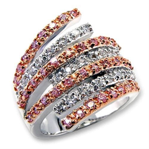 Brass Pink Champagne CZ Multi Row Wave Wide Ring