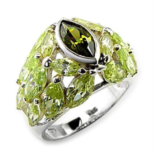 Sterling Silver Green CZ Marquise Cluster Leaf Dome Ring