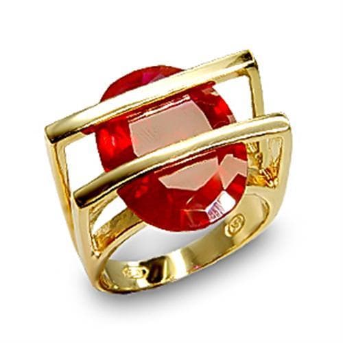 Sterling Silver Red CZ Oval Gold Geometric Cage Ring