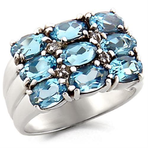 Sterling Silver Blue Topaz CZ Oval Cluster Dome Ring