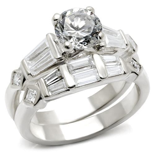 Brass CZ Round Baguette Channel Bridal Set Ring