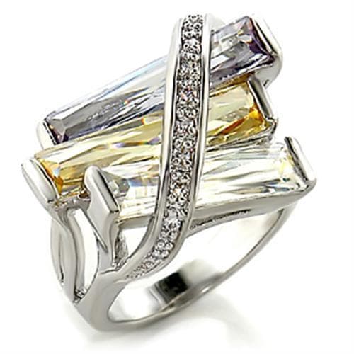 Brass CZ Baguette Diagonal Geometric Cocktail Ring