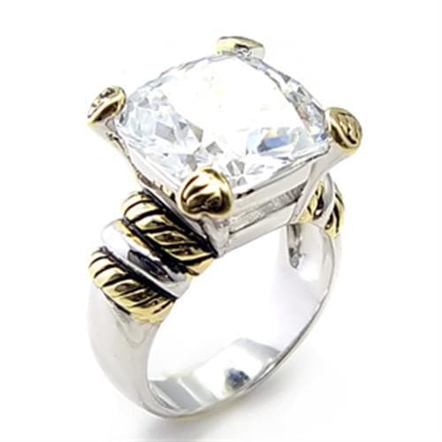 Brass CZ Cushion Two Tone Cable Solitaire Ring