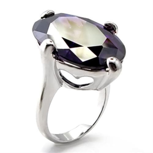 Brass Purple CZ Oval Faceted Solitaire Ring
