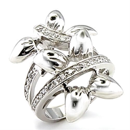 Brass CZ Pave Leaf Vine Bypass Cocktail Ring