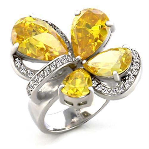 Brass Yellow CZ Pear Flower Petal Cocktail Ring