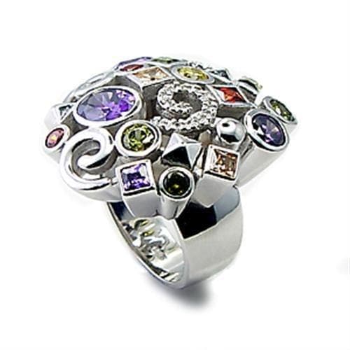 Brass Multi CZ Round Bezel Scroll Wide Band Ring