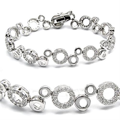 Sterling Silver CZ Round Circle Link Station Bracelet