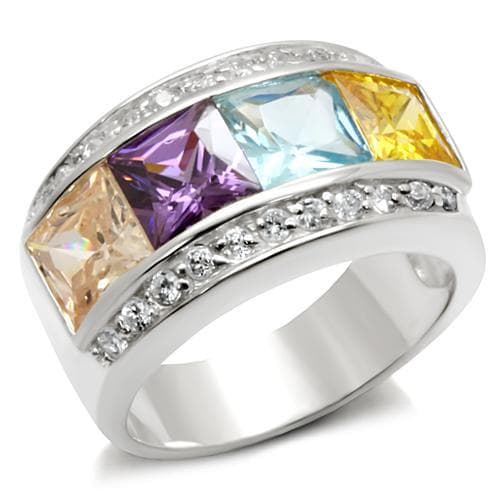 Brass Multi CZ Princess Cut Channel Wide Band Ring
