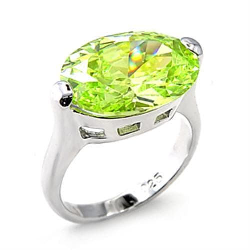 Sterling Silver Green CZ Oval Baguette Accent Solitaire Ring