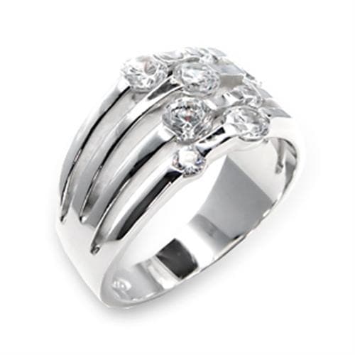 Sterling Silver CZ Round Triple Row Wide Band Ring