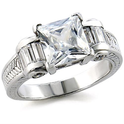 Sterling Silver CZ Princess Cut Milgrain Engraved Solitaire Ring