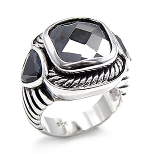 Sterling Silver Black CZ Cushion Cable Rope Designer Ring