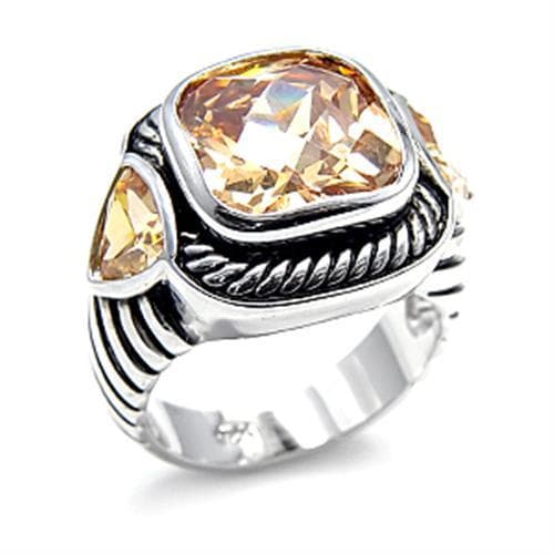 Sterling Silver Champagne CZ Cushion Cable Rope Designer Ring