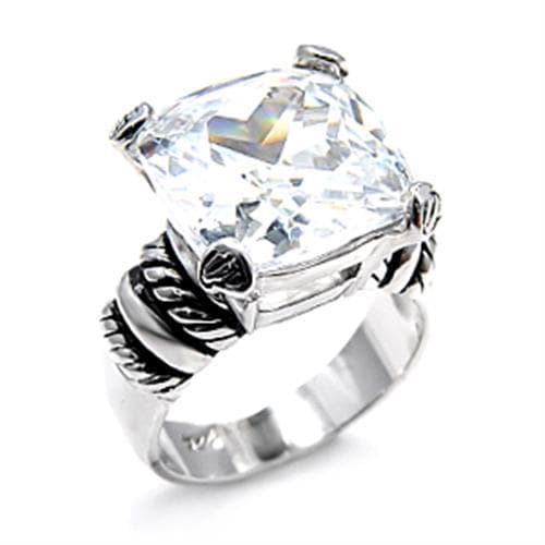 Sterling Silver CZ Cushion Cut Cable Rope Ring
