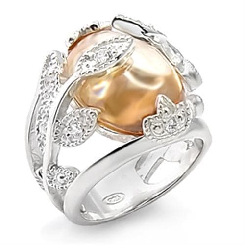 Brass Gold Pearl CZ Pave Dome Cocktail Ring