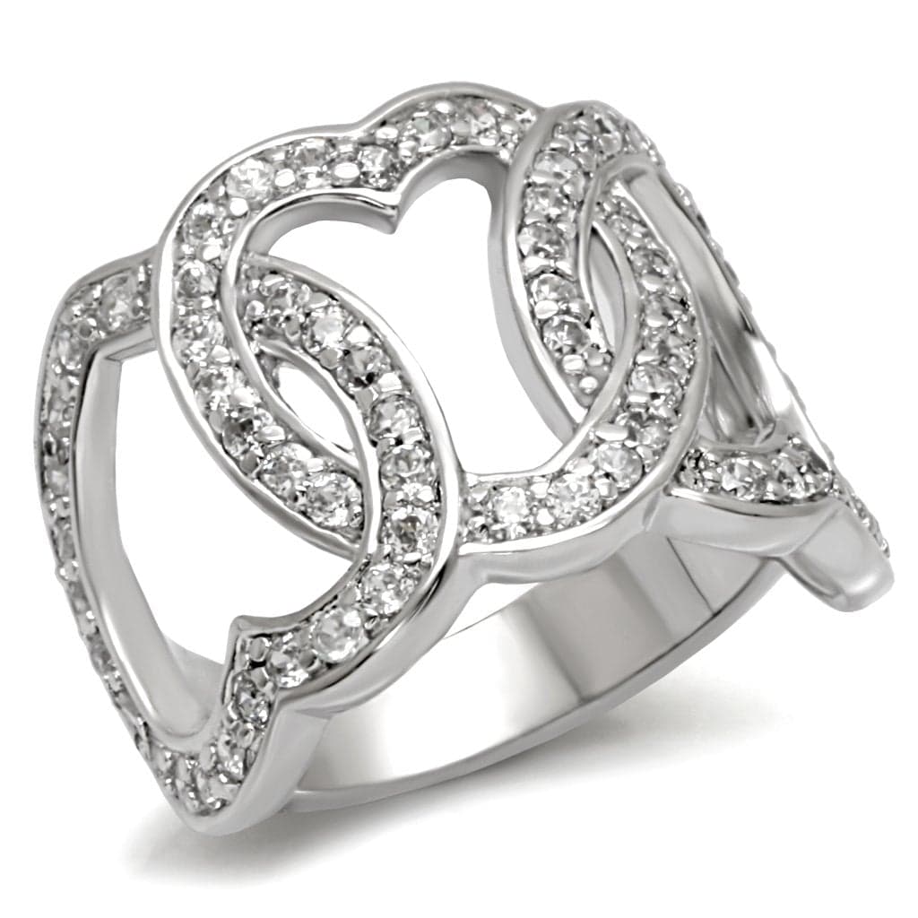 Brass CZ Pave Double Heart Open Cocktail Ring