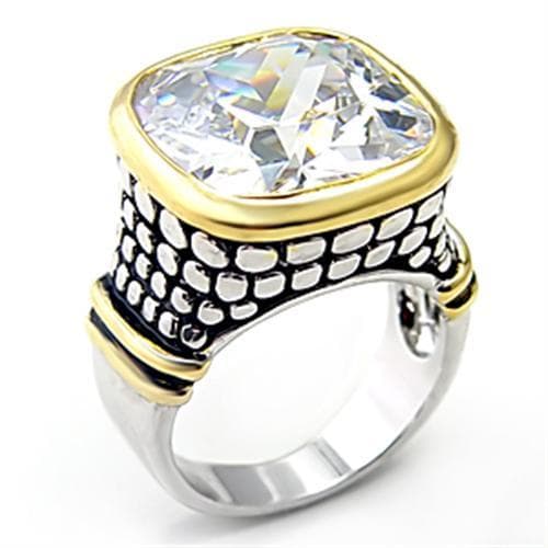 Brass CZ Cushion Two Tone Cable Bezel Designer Ring