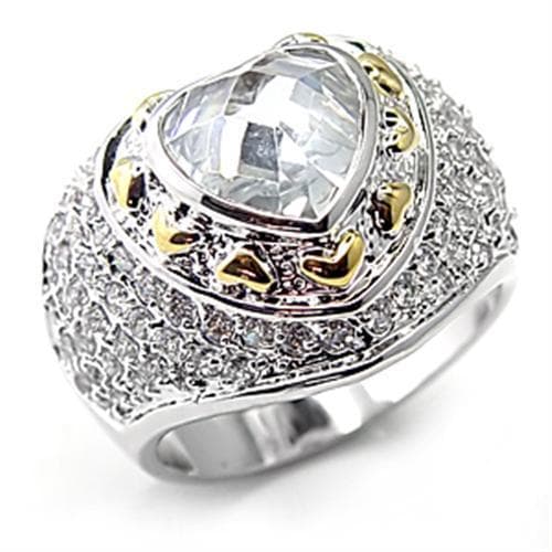 Brass CZ Oval Two Tone Pave Dome Cocktail Ring