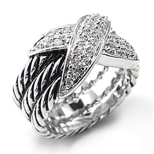 Brass CZ Cable Twist Crossover Wide Band Ring