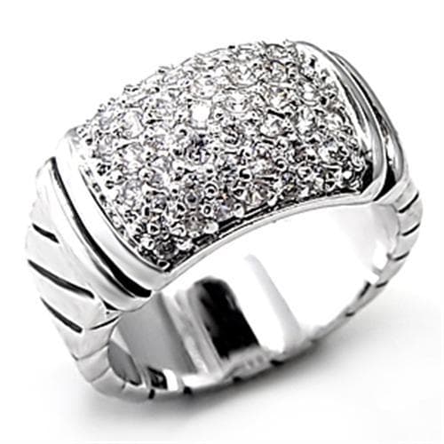 Brass CZ Pave Dome Ribbed Wide Band Ring