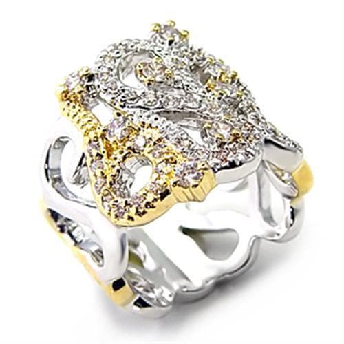 Brass Gold CZ Open Scroll Filigree Cocktail Ring