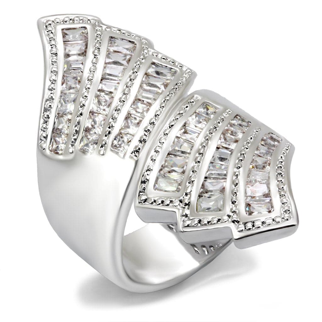 Brass CZ Baguette Fan Wing Open Cocktail Ring