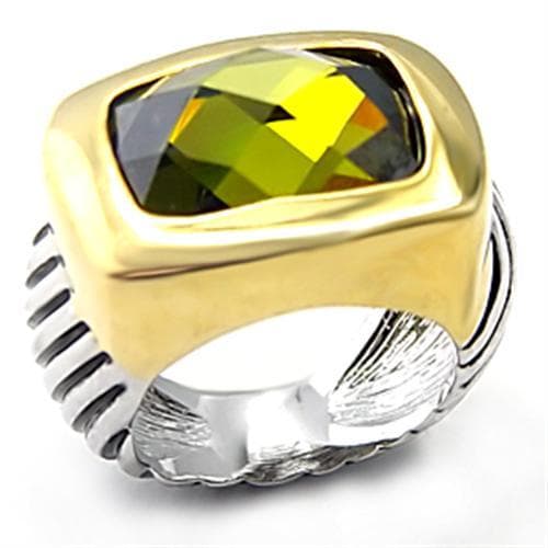 Brass Olive CZ Cushion Two Tone Cable Designer Ring