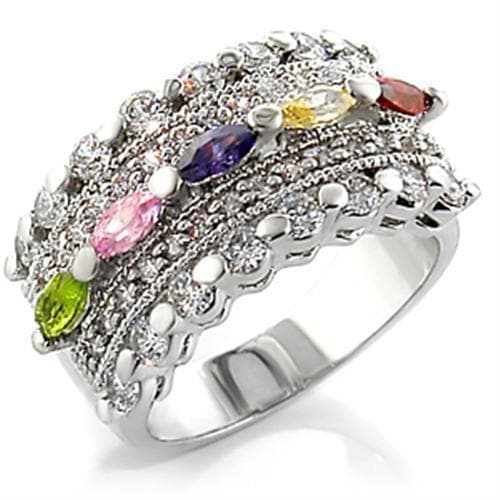 Brass Multi CZ Round Marquise Filigree Wide Ring