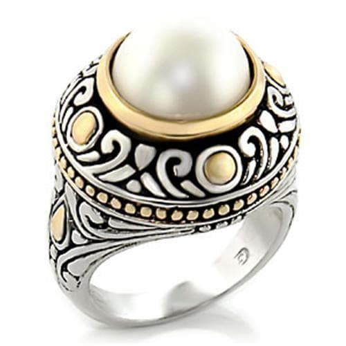 Brass Gold Pearl Filigree Scroll Dome Ring