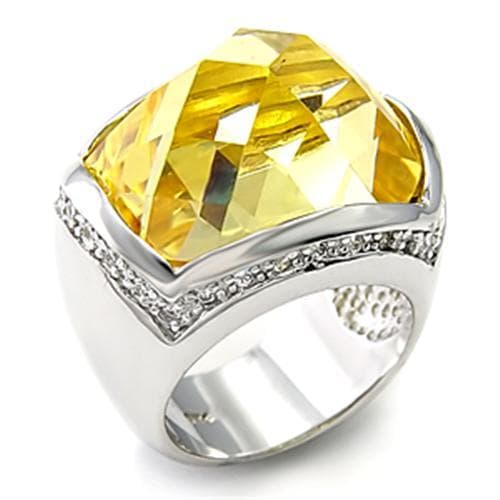 Sterling Silver Yellow CZ Cushion Checkerboard Pave Cocktail Ring