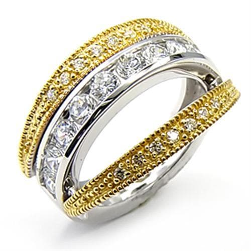 Sterling Silver Gold CZ Pave Two Tone Crossover Wide Ring