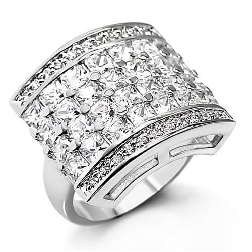 Sterling Silver CZ Princess Round Multi Row Wide Cocktail Ring