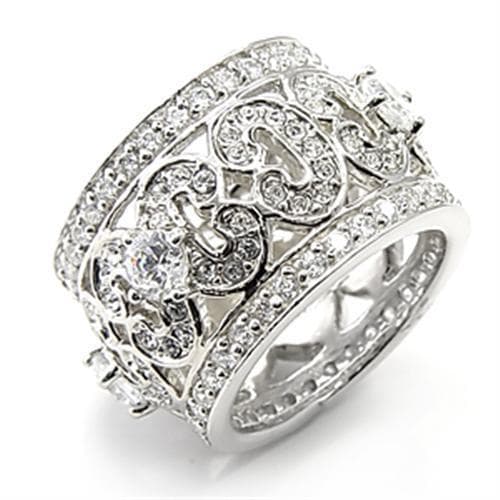 Sterling Silver CZ Pave Scroll Filigree Wide Band Ring