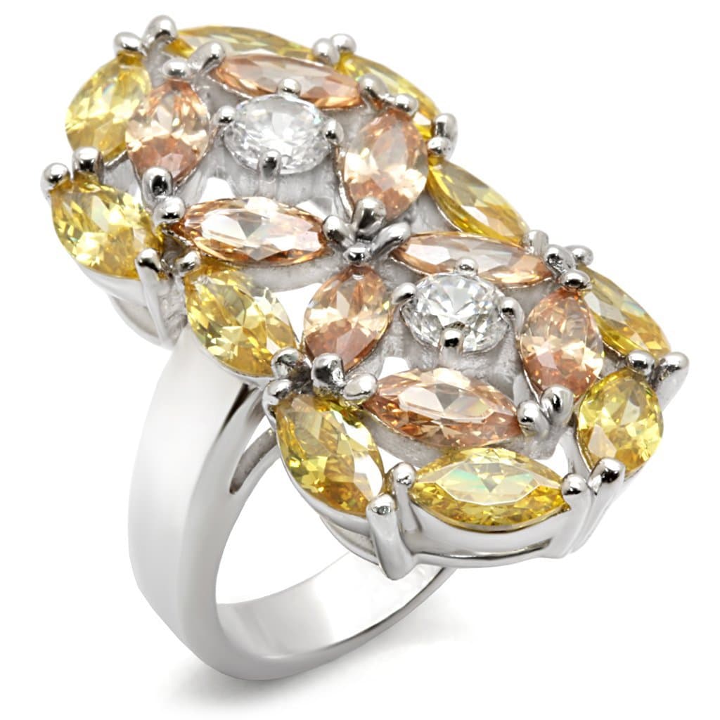 Sterling Silver Champagne Yellow CZ Oval Cluster Cocktail Ring