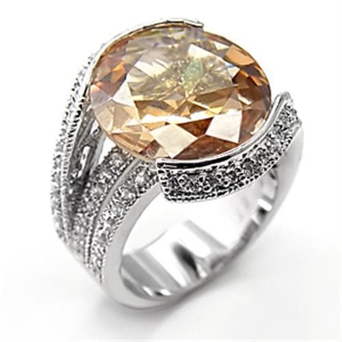 Sterling Silver Champagne CZ Round Pave Halo Cocktail Ring