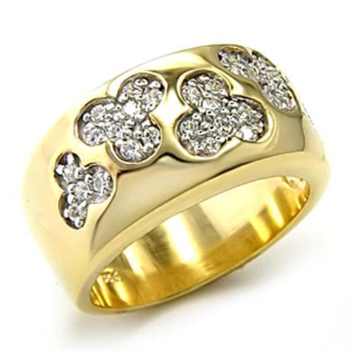 Sterling Silver Gold CZ Flower Cluster Dome Wide Band Ring