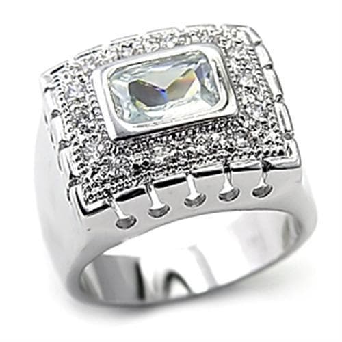 Sterling Silver CZ Emerald Cut Pave Halo Signet Ring