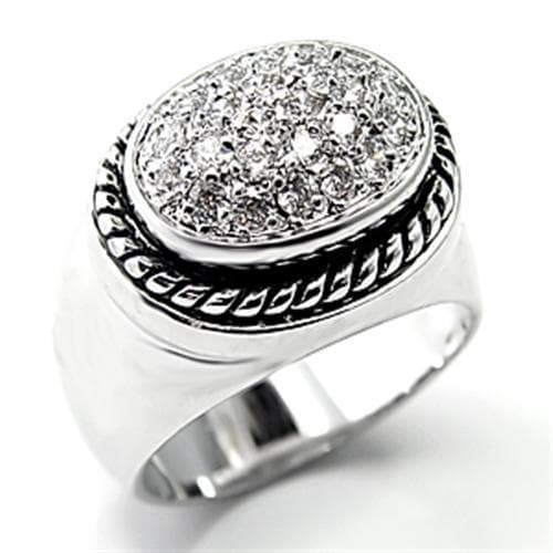 Sterling Silver CZ Pave Round Rope Bezel Signet Ring