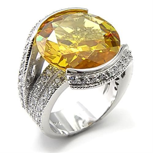 Sterling Silver Yellow CZ Oval Pave Halo Cocktail Ring