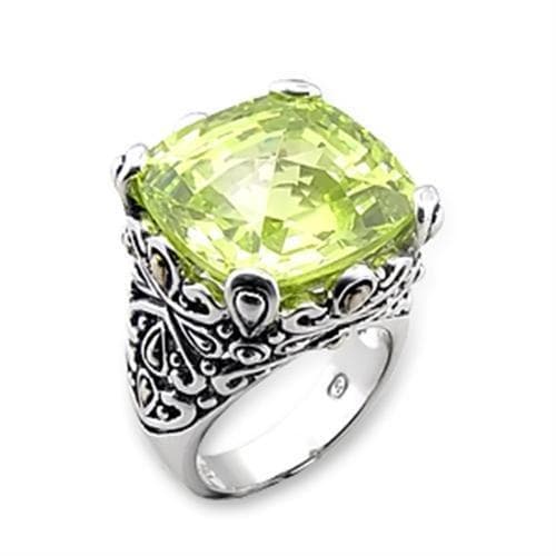 Sterling Silver Green CZ Cushion Filigree Scroll Cocktail Ring