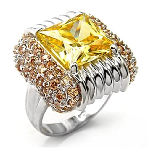 Sterling Silver Yellow CZ Princess Cut Champagne Pave Dome Ring