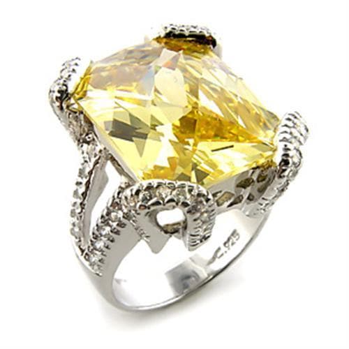 Sterling Silver Yellow CZ Cushion Pave Cocktail Ring