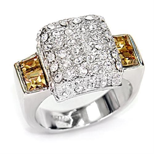 Sterling Silver Champagne CZ Pave Square Dome Cocktail Ring